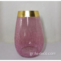 Χρωματισμένο Crackle Glass Gold Rimmed Hurricane Candle Holder